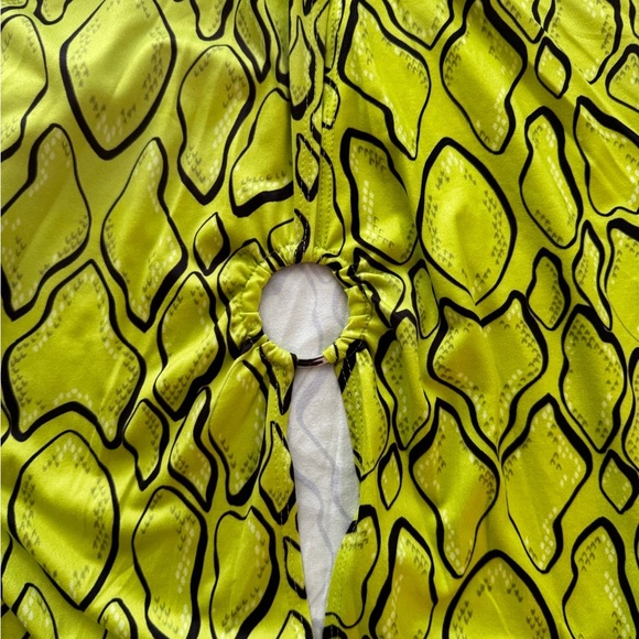 LACAUSA small Neon yellow green animal reptile print halter swim mini dress NWOT - Picture 2 of 7
